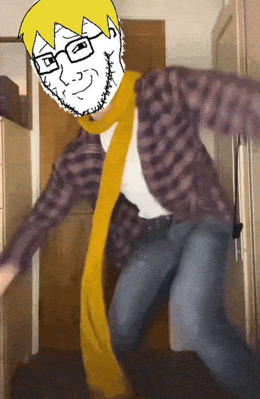 nate higgers, soyak, soyak (smug) 3, natejak, 1soyjak, animated, blonde hair, closed mouth, dance, hair