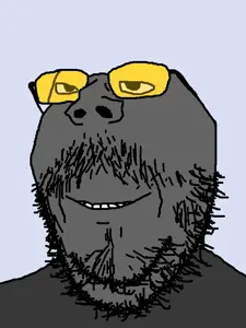 gapejak, mustached gapejak, brainless, glasses, gray skin, mustache, retard, smile, soyjak, soyjak party
