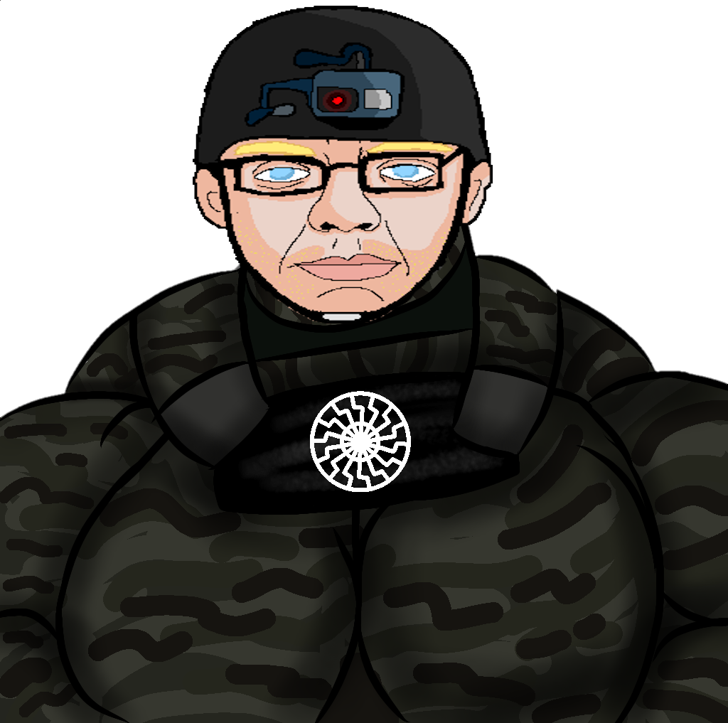 zjak, aryan, 1soyjak, a10 eyes, blonde facial hair, blonde hair, brenton tarrant, buff, christchurch shooting, closed mouth