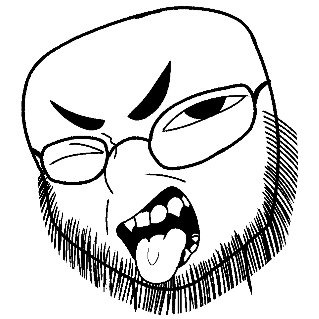 unknown, 1soyjak, angry, bald, black eyes, disgusted, glasses, half closed eyes, looking at you, open mouth