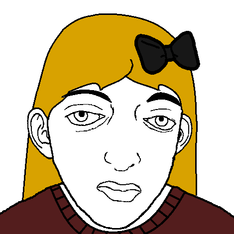 cuckjeet, cuckjeeta, 1soyjak, blonde hair, bow, closed mouth, ear, eyebrows, female, girl