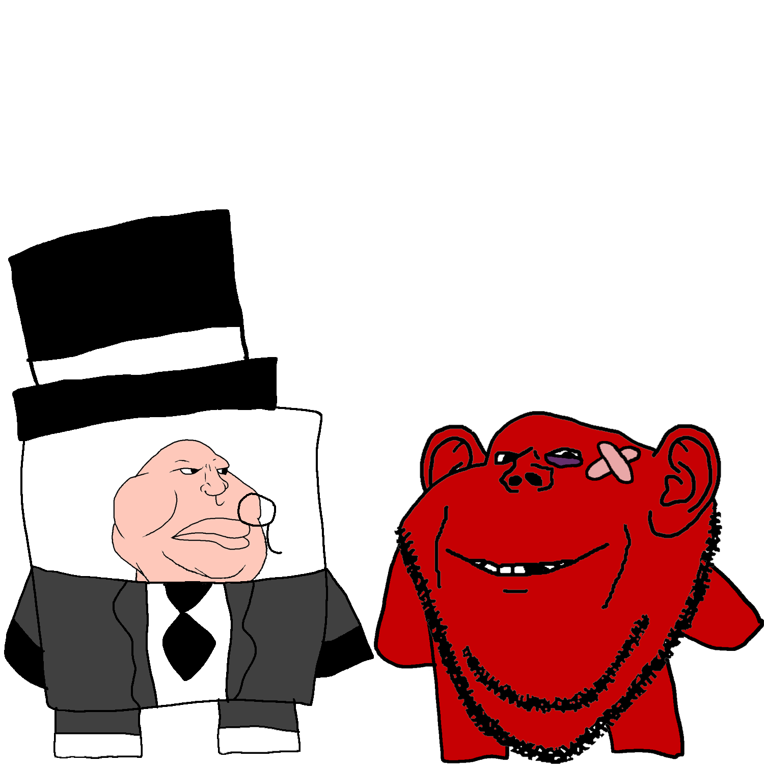 dr. fetus, super meat boy, impish soyak ears, meximutt, 2soyjaks, bald, black eye, black eyes, closed mouth, clothes