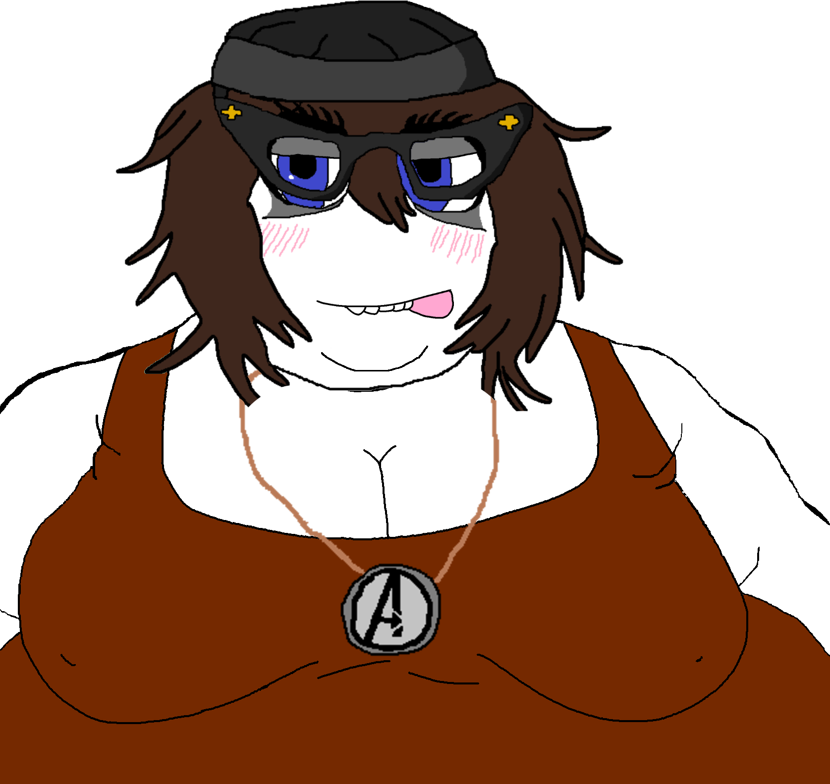 soytan, soywood, bbw, blue eyes, booba, brown hair, chin, closed mouth, double chin, fat