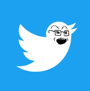 soyak, animal, bird, blue background, glasses, inhuman, logo, open mouth, soyjak, twitter