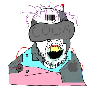 feraljak, antenna, apple (company), barcode, cyborg, drool, flag, open mouth, soyjak, tranny