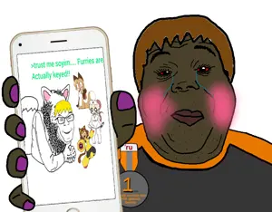 230744 - soybooru.com - alicia award bald banned_user beard blarvink_(namefag) blonde_hair blush brown_skin closed_mouth disgusted eyes fat forehead_lines frgwagont_view glasses greentext hair half_body holding_object holdi.png