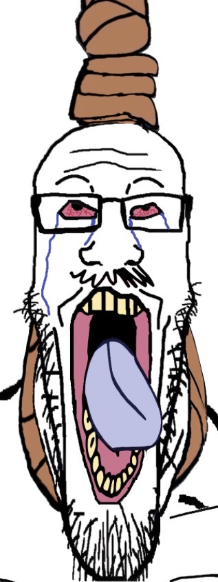 markiplier soyjak, longplier, ack, bloodshot eyes, blue tongue, crying, glasses, hanging, mustache, noose
