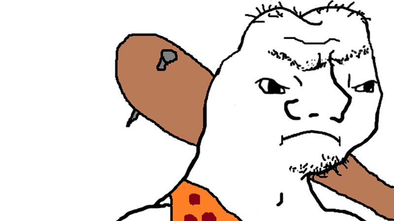 swede, wojak, caveman, closed mouth, clothes, club, club (weapon), grug, hair, holding club