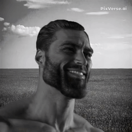 gigachad, gigafly, animal, animated, antarctica, black hair, buff, bug, closed mouth, clouds