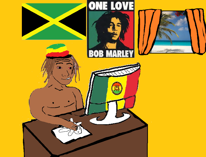 wojak, country feels, arm, beach, bloodshot eyes, bob marley, brown hair, brown skin, clothes, cloud