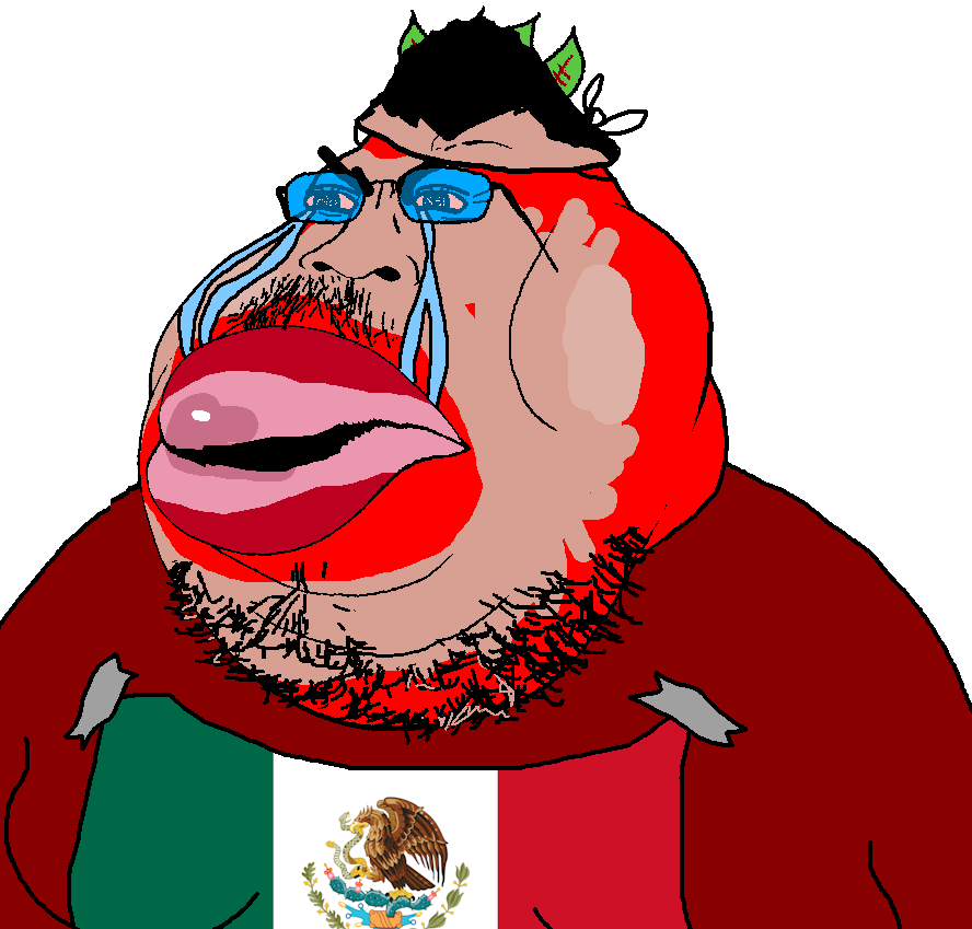 meximutt, bantujeet, bantumutt, namefag hybrids, broot's disguises, 1soyjak, angry, bald, black hair, blue glasses