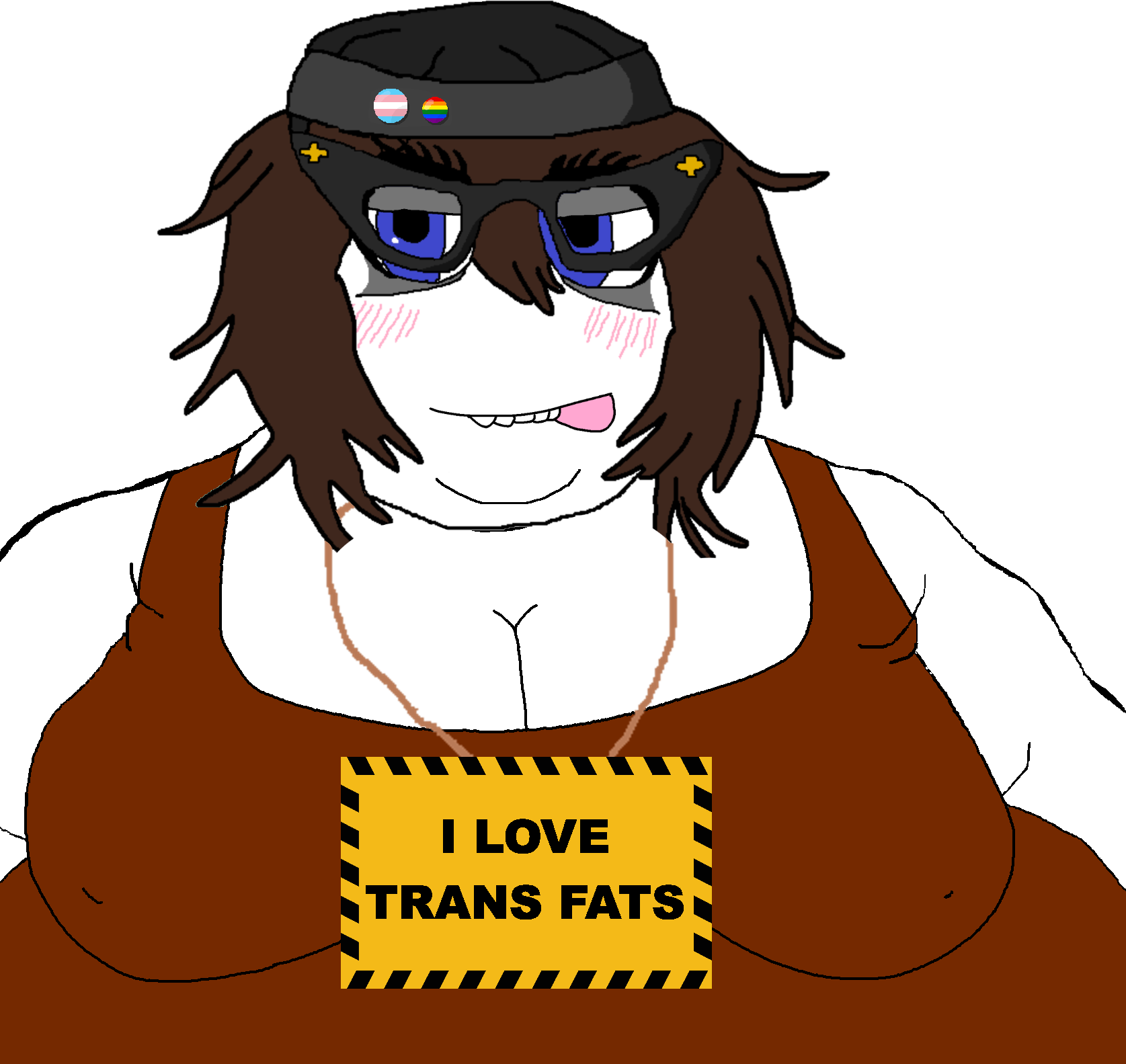 soytan, soywood, bbw, blue eyes, booba, brown hair, button, chin, closed mouth, double chin