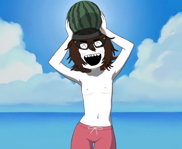 soytan, soywood, 1nas, anime, beach, beanie, blush lines, brown hair, closed eyes, clothes
