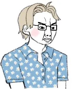 twinkjak, wojak, chudjak, angry, blonde hair, blush, closed mouth, glasses, hair, soyjak