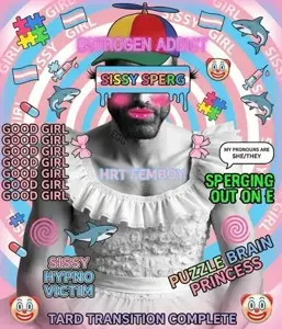 gigachad, black hair, clown, dress, emoji, femboy, front view, gray skin, hair, half body