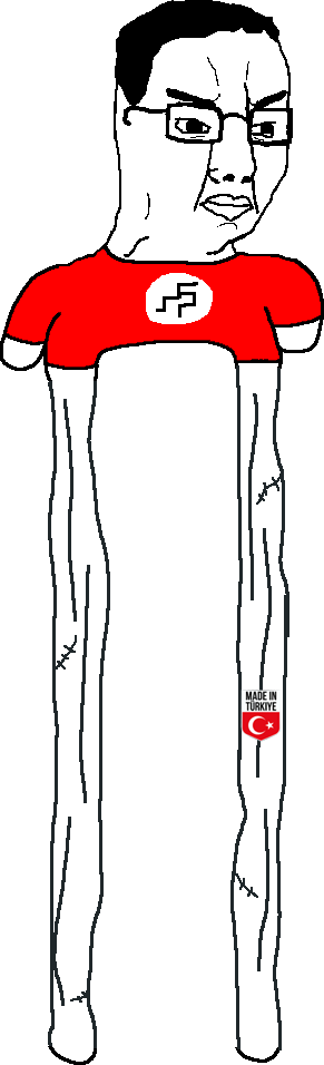 chudjak, selfish little fuck, chud, closed mouth, deformed swastika, glasses, hair, long legs, manlet, midget