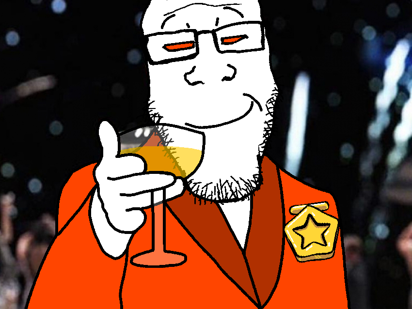 greenfag, markiplier soyjak, neutralplier, 1soyjak, alcohol, bald, closed mouth, clothes, drink, front view