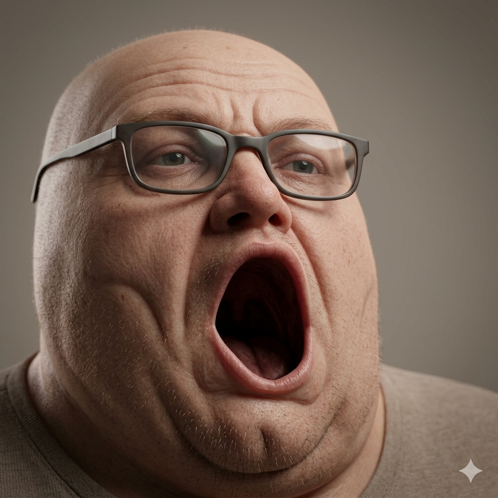 tony soprano soyjak, irl soyjaks, bald, chin, double chin, gemini, glasses, google gemini, hyper realistic, lips