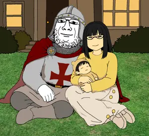 235003 - soybooru.com - armor baby black_hair cape closed_mouth cross door dress family female glasses grass hair helmet house knight long_hair marney open_mouth shoe sitting soychang soytan stubble uncolored_skin window .png