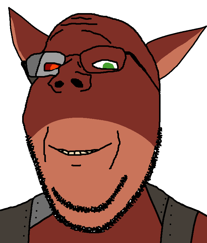 chauvin, the grox, gapejak, wholesome soyjak, animal ears, astronaut, bionic eye, brown skin, cyborg, ear