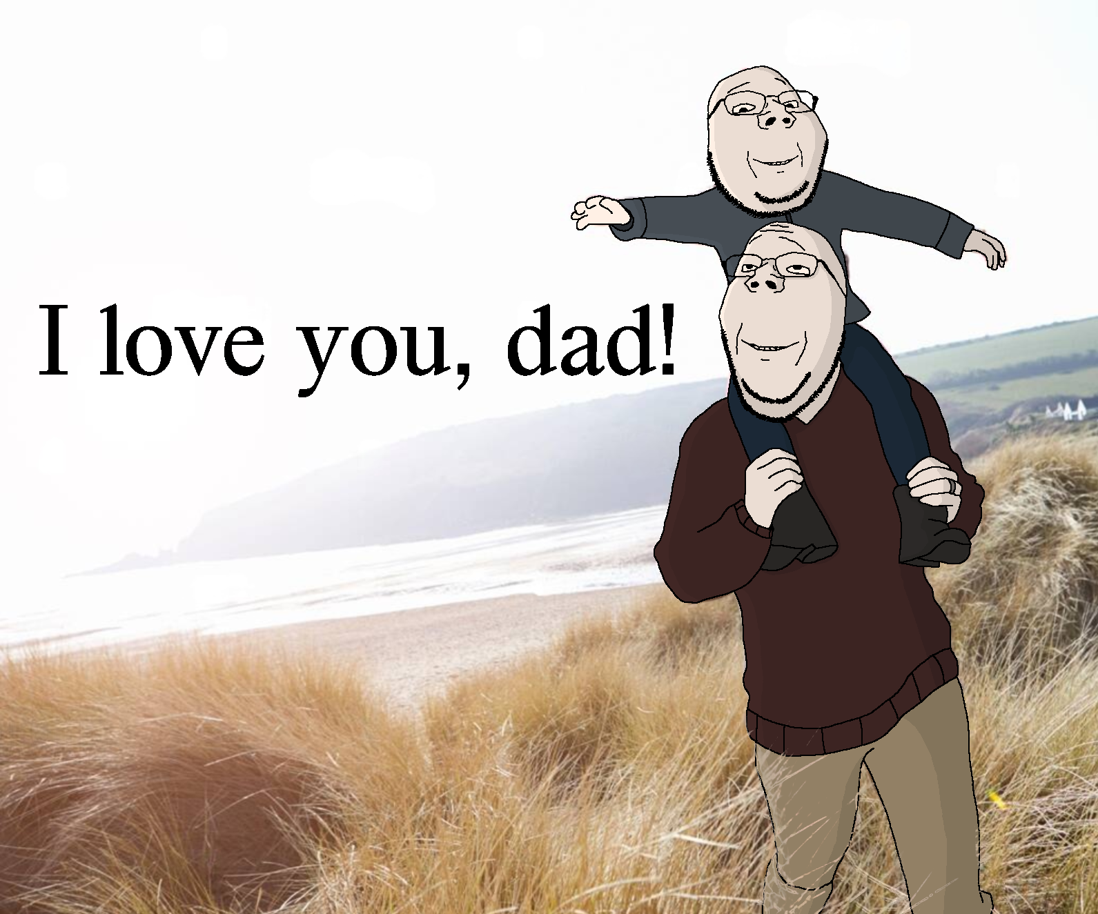 greenfag, gapejak, wholesome soyjak, wholyjak, 2soyjaks, beach, boot, father, field, full body
