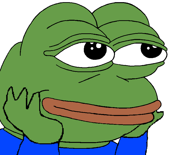 pepe, bald, black eyes, closed mouth, fat, front view, green skin, hands, holding head, looking at you