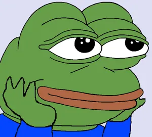 pepe, bald, black eyes, blue background, closed mouth, fat, front view, green skin, hands, looking at you