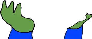 pepe, bald, black eyes, closed mouth, fat, front view, green skin, hand, hands, looking at you
