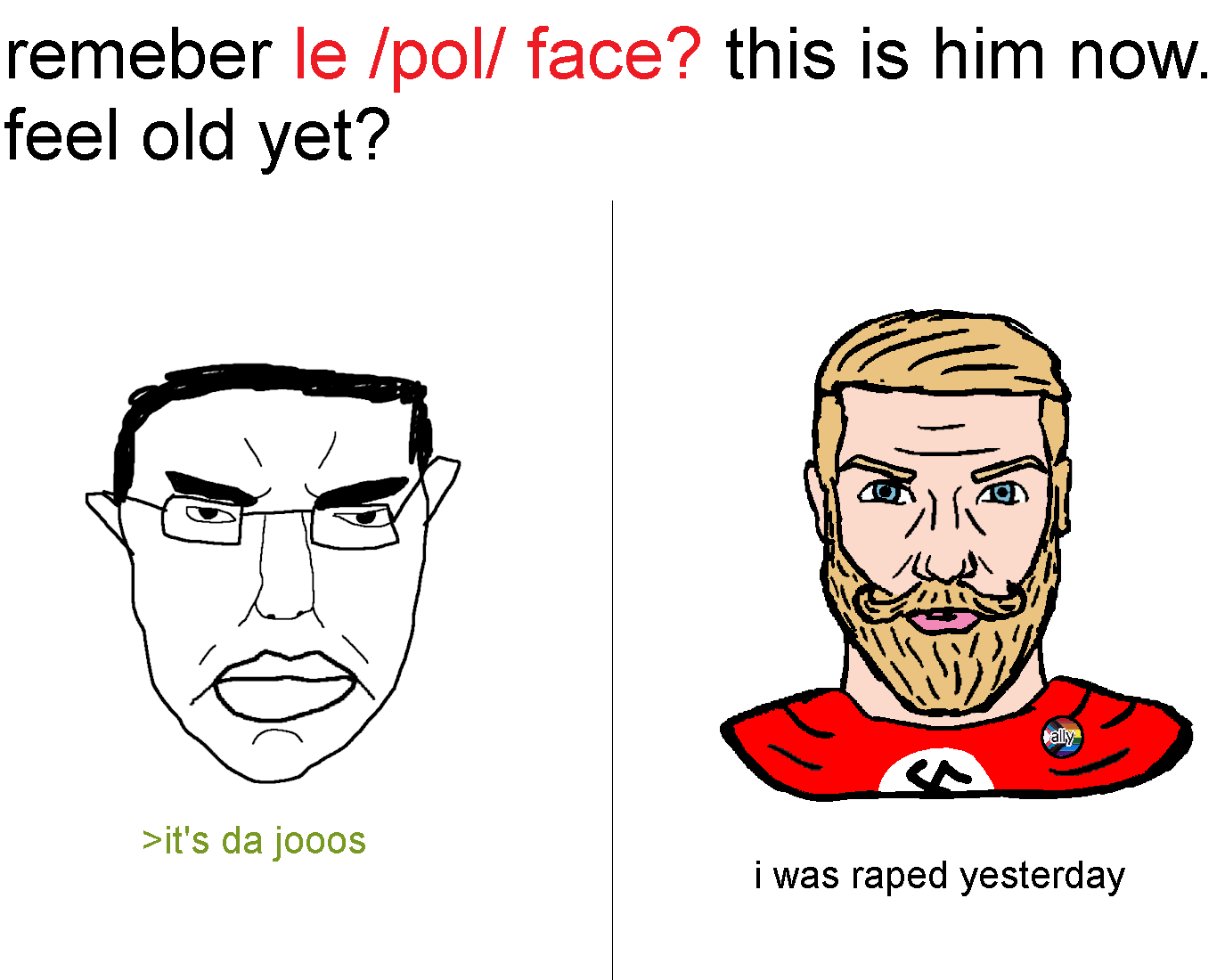 yes chad, yes chad front, chudjak, pol face, i was raped yesterday, 1soyjak, beard, blonde hair, blue eyes, glasses
