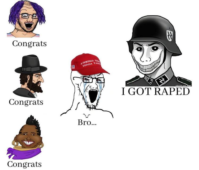 wojak, soyak, soyak (crying), i was raped yesterday, 2soyjaks, clothes, congratulations, crying, english text, hat
