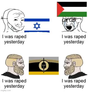 235951 - soybooru.com - 2soyjaks bald beard being_raped_during_war blonde_hair blue_eyes christpilled closed_mouth crying_soyak glasses hair half_closed_eyes impact_font israel israel looking_to_the_left lo.jpg