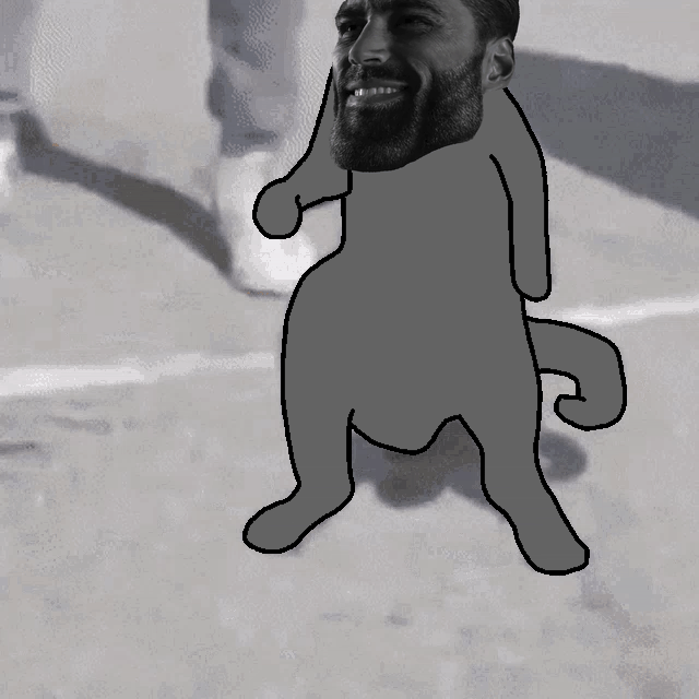 gigachad, aarons animals, animal, animated, beard, black eyes, black hair, cat, cat ears, cat whips it
