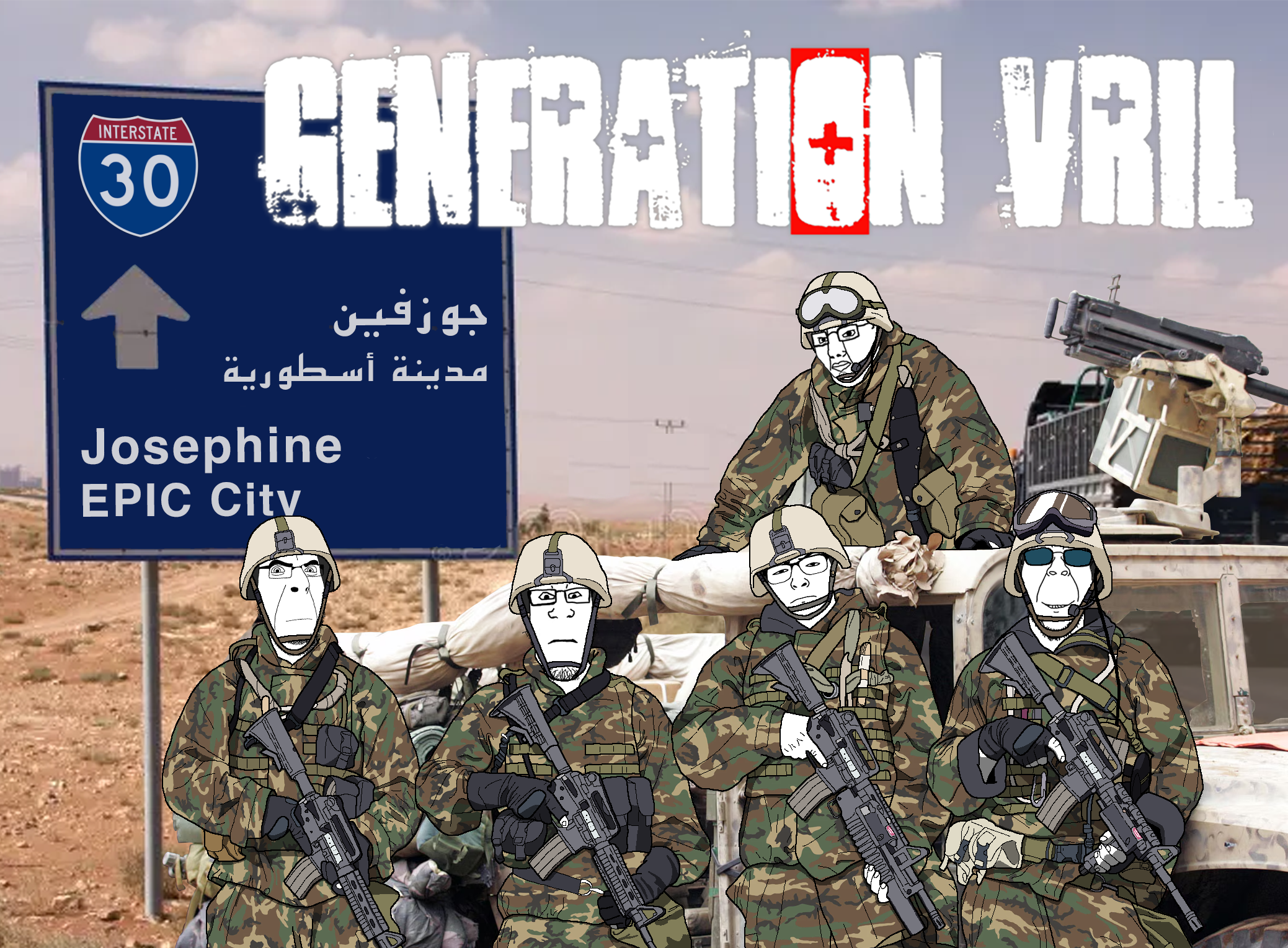bernd, chudjak, cobson, markiplier soyjak, uncjak, arabic text, camouflage, closed mouth, clothes, front view