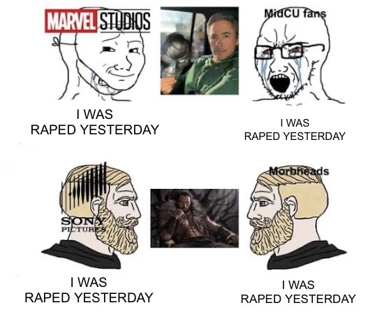 doctor doom, kraven the hunter, wojak, yes chad, cryboy soyjak, soyak, i was raped yesterday, 1soyjak, bald, blonde hair