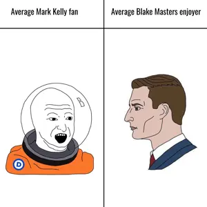 wojak, yes chad, arizona, astronaut, blake masters, clothes, democrat, election, mark kelly, open mouth