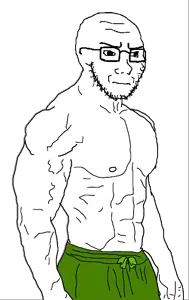 soyak, soyak (irritated), /fit/, arm, buff, closed mouth, clothes, frown, glasses, irritated