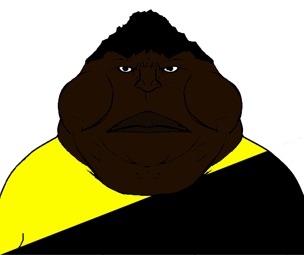 meximutt, meximutt front2, anarcho-capitalism, angry, black hair, black skin, closed mouth, fat, front view, frown