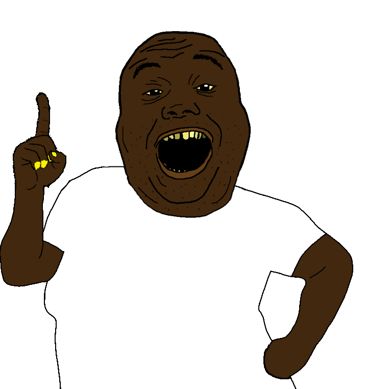 alicia, 1soyjak, bald, black skin, blonde hair, fat, front view, hair, half body, looking at you