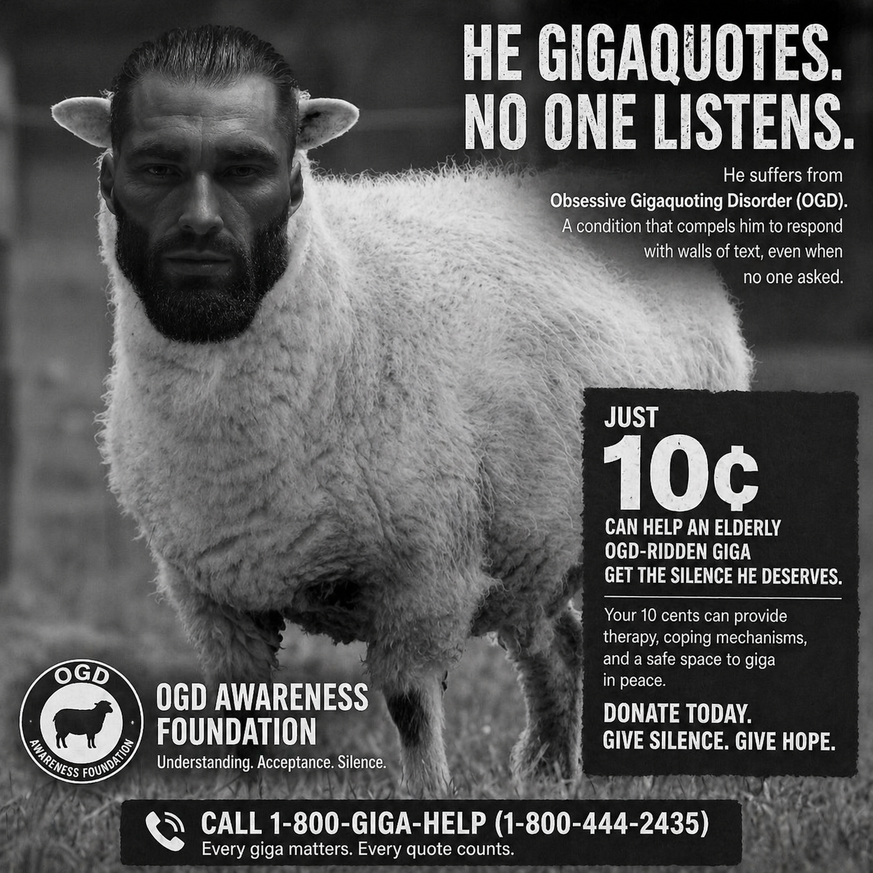 yohannen, gigachad, advertisement, animal, beard, closed mouth, front view, gray background, gray skin, irl background