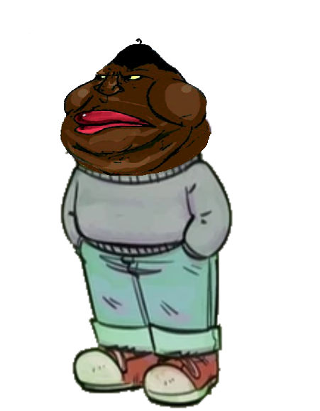 cleveland brown jr, tacoblimp, 1soyjak, angry, black hair, black skin, brown skin, chill guy, closed mouth, fat