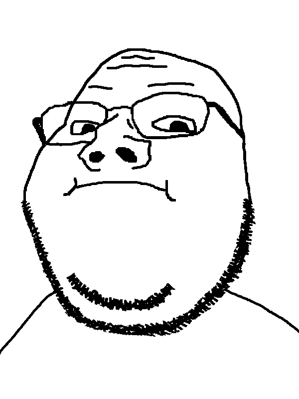 gapejak, wholesome soyjak, wholyjak, 1soyjak, closed mouth, disappointed, edit, front view, glasses, half body