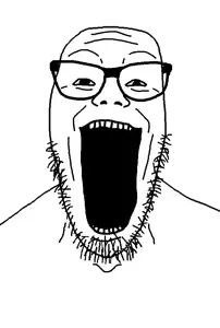 soylander, bald, glasses, homelander, nuvariant, open mouth, smile, soyjak, stretched mouth, stubble
