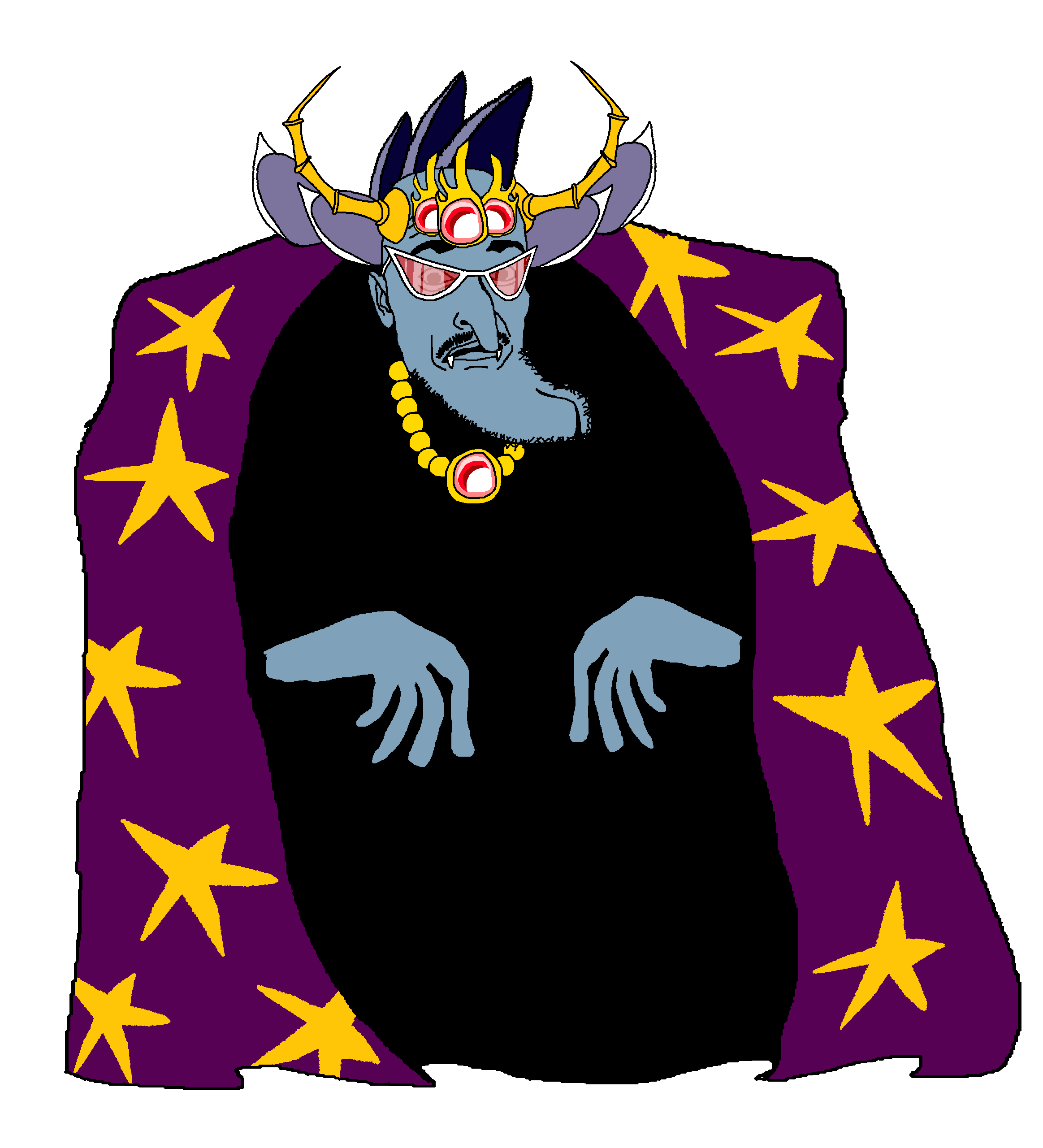 nightmare (kirby), longnose, 1soyjak, bald, beard, black eyes, blue skin, cloak, closed mouth, crown