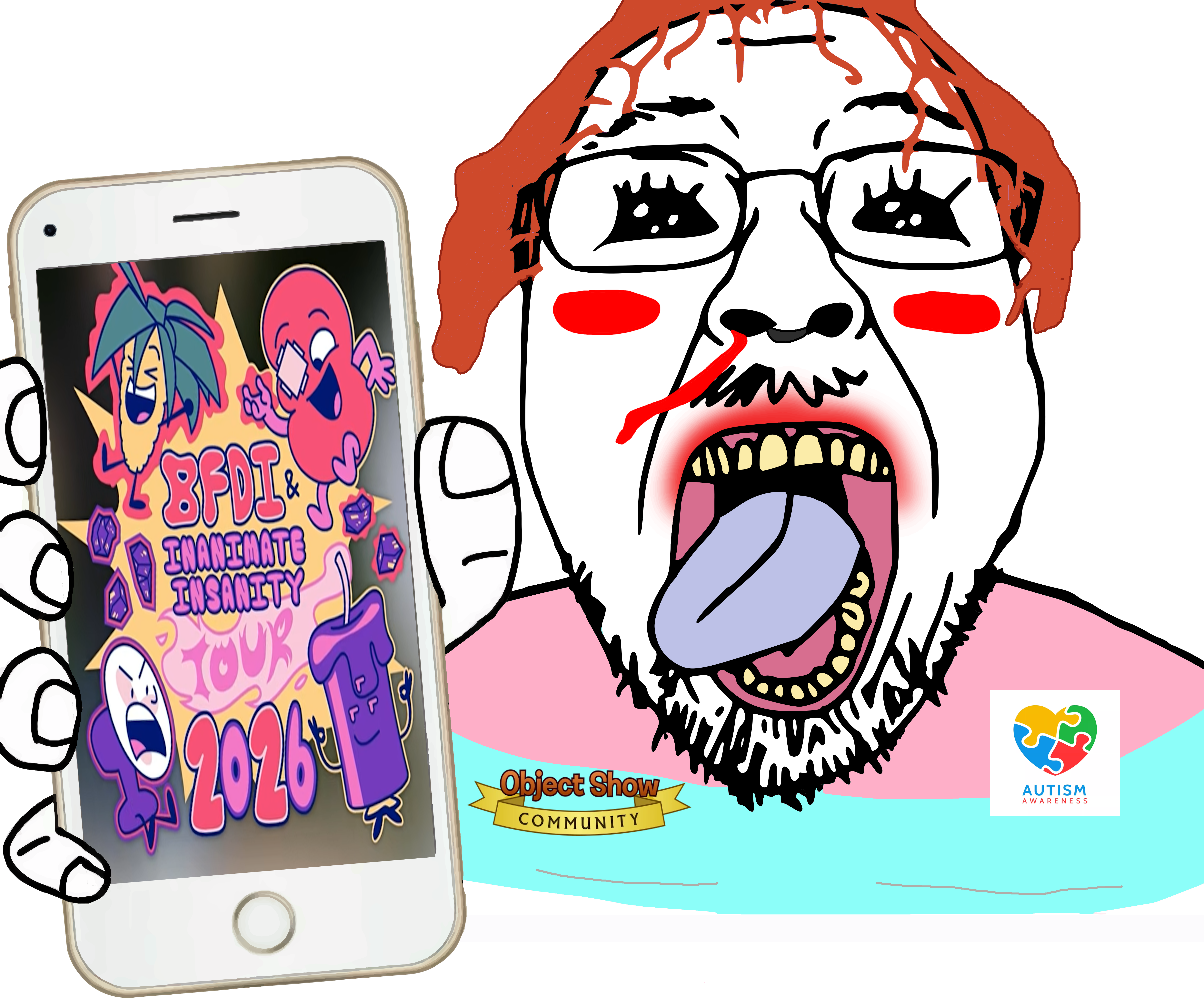 bernd, autism, black eyes, blood, blush, glasses, inanimate insanity, iphone, mastectomy scars, nose piercing
