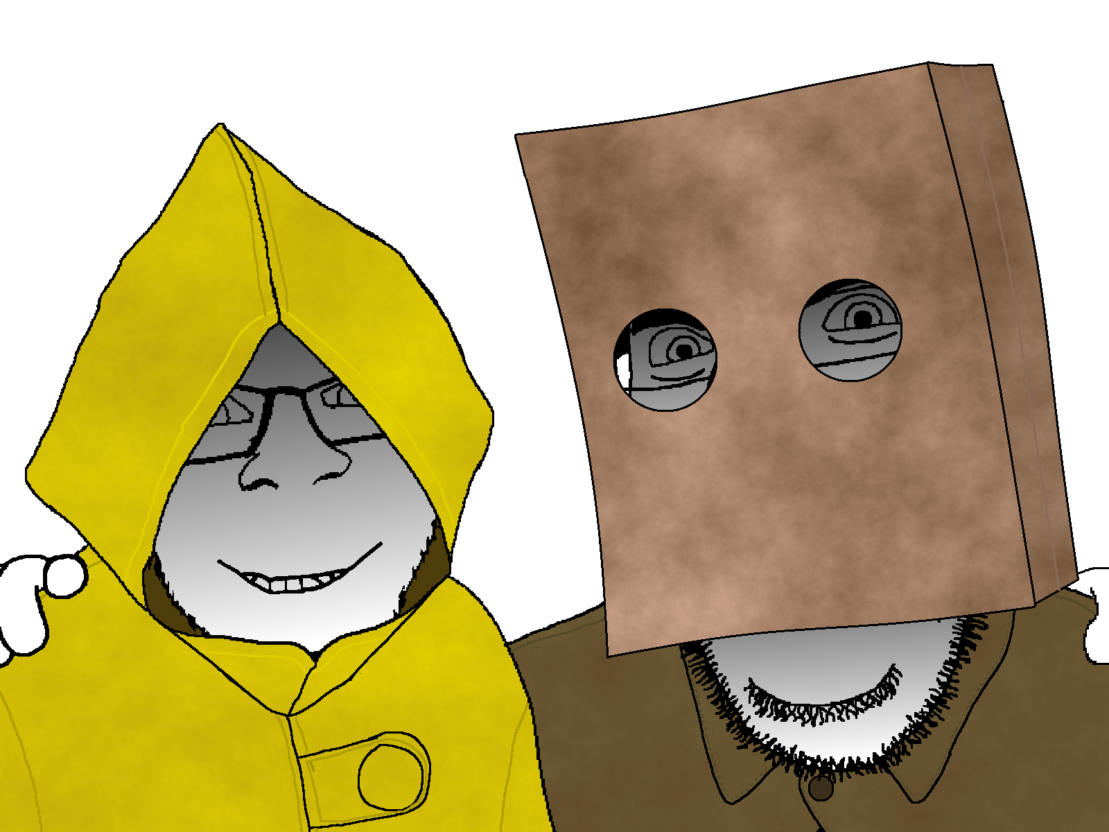 cobson, feraljak, wholesome feraljak, no more brother wars, trios & duos, 2soyjaks, bald, duo, front view, hand on shoulder