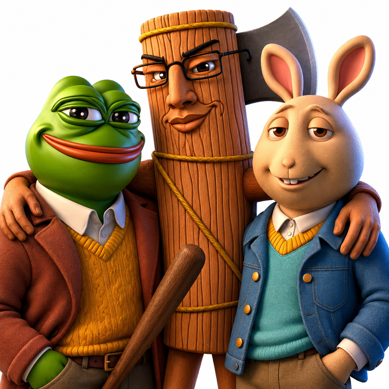 buster baxter, pepe, tung tung tung sahur, chudjak, accelerationism, closed mouth, duster, fasces, fascism, green skin