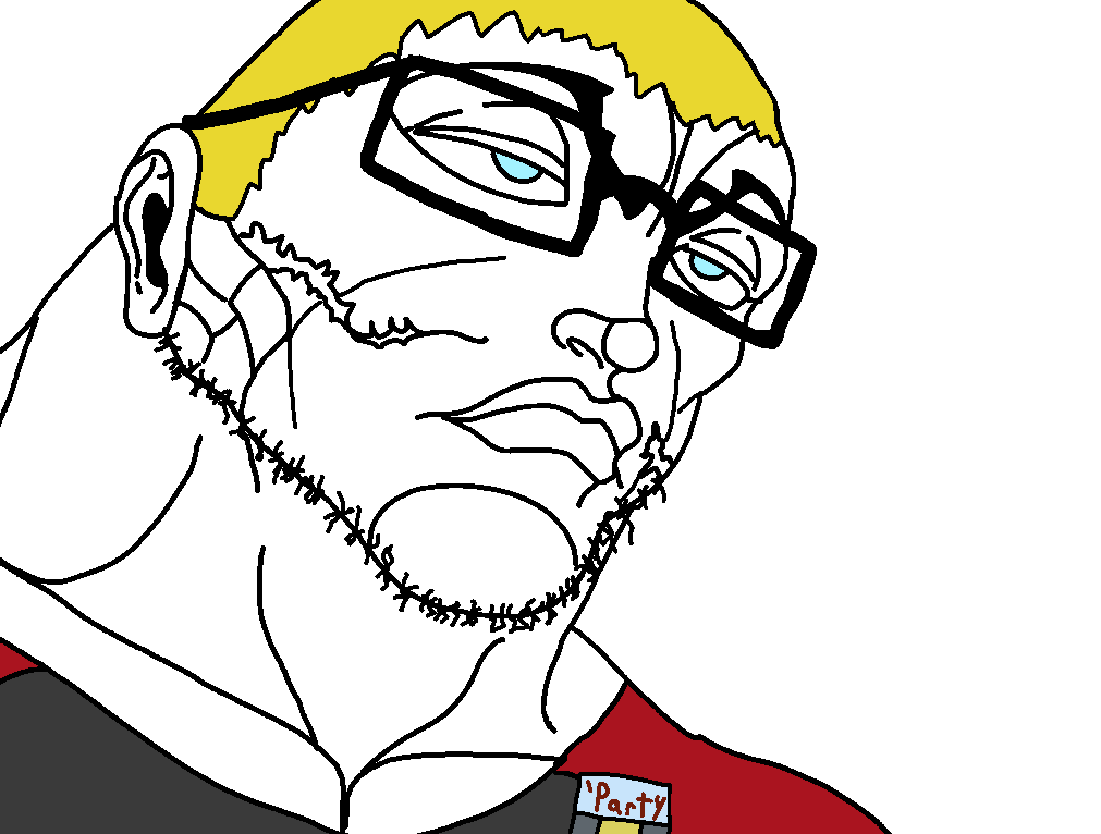 nate higgers, soyak, natejak, 1soyjak, anime, blonde hair, blue eyes, bowl cut, buff, closed mouth