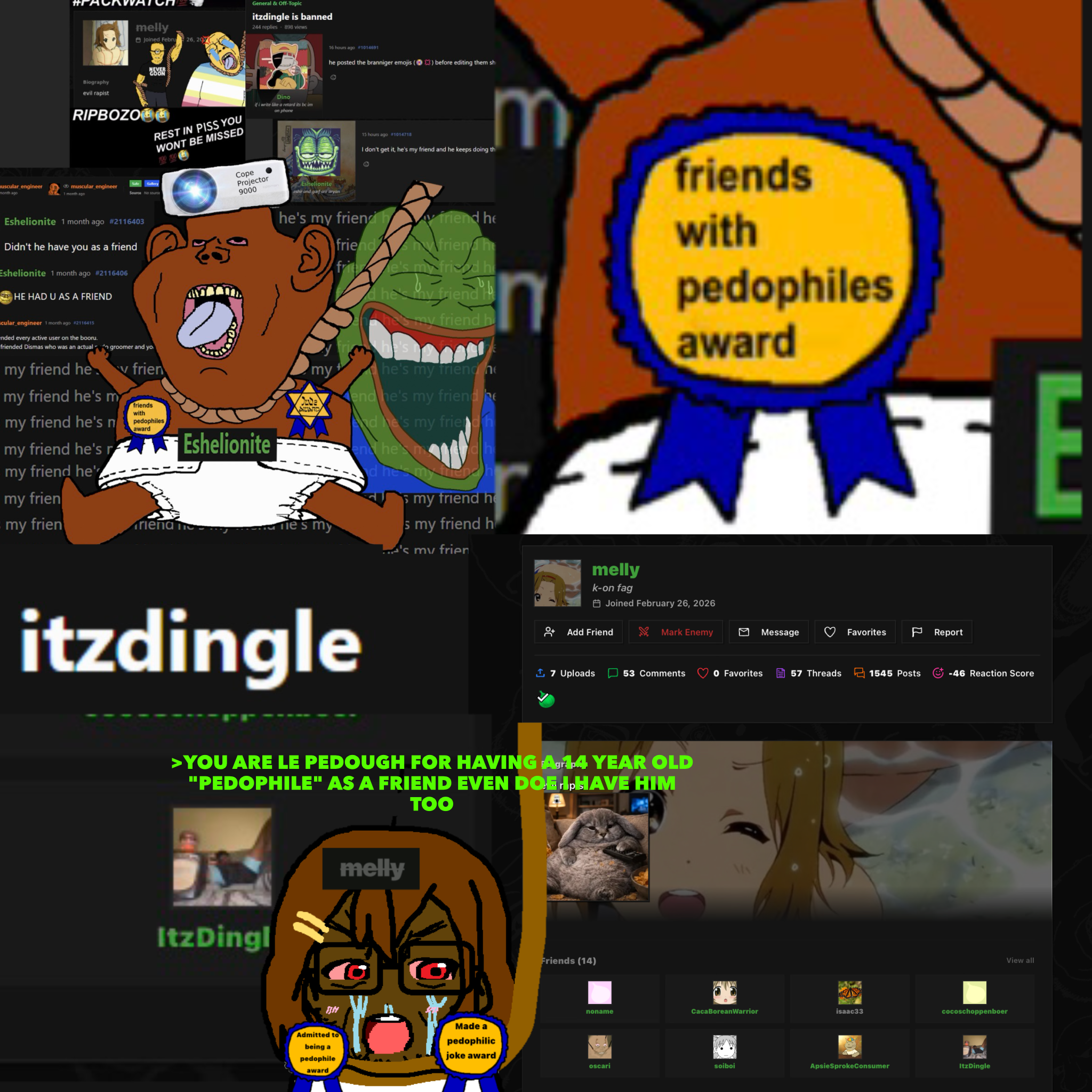 impish soyak ears, unknown, pissbaby, (s)melly (pedophile), hair, half body, hypocrite, long hair, open eyes, open mouth