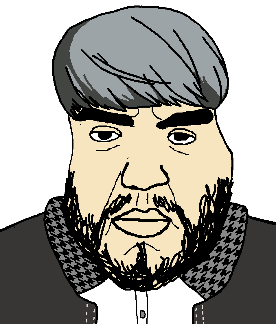 chudjak, goldberg, chudjak front, 1soyjak, atlus, black eyes, bowl cut, closed mouth, fat, front view