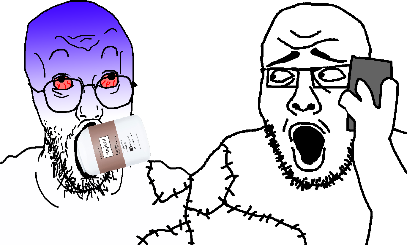 greenfag, smashjak, tuahjak, biological xisters, 2soyjaks, bald, black eyes, bloodshot eyes, choking, conjoined